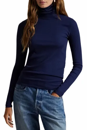 Polo by Ralph Lauren Navy Rib Long Sleeve Turtleneck Top Large thumbnail 1
