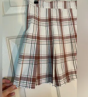 NWT Aerie white and brown plaid pleated mini skirt size small thumbnail 2
