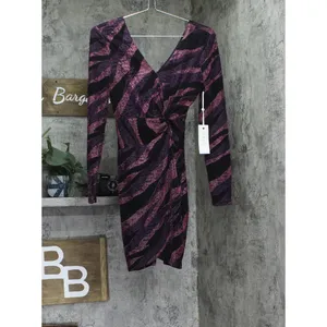 NWT Siena Womens V Neck Metallic Side-Twist Long-Sleeve Dress Purple Multi 0 thumbnail 5