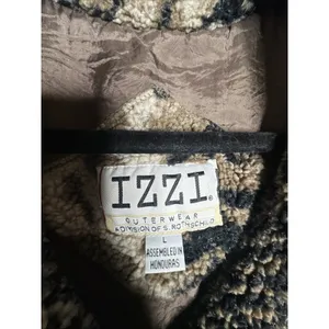 IZZI Outerwear Statement Cozy Sherpa Jacket Animal Print Patchwork Coat Button L Brown Size L thumbnail 4