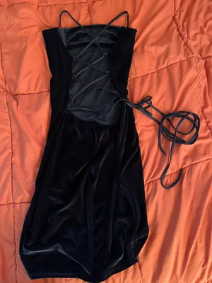 Black Velvet Tulip Open Back Tie Up Dress thumbnail 3