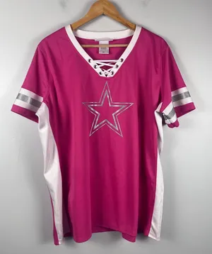 Dallas Cowboys Women's Pink silver Star Jersey lace up Top size 2XL FLAW thumbnail 1