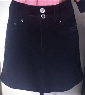 Black Corduroy Mini Skirt: Pockets, A-line Style, Sz. Medium thumbnail 1