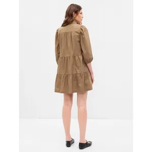 Gap NWT $80 Khaki Tiered Puff Sleeve Button Front Mini Babydoll Shirt Dress XSP thumbnail 3