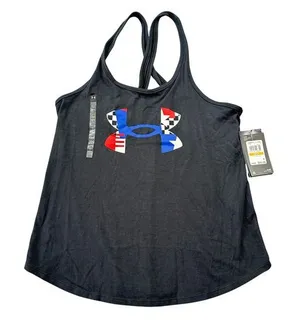 Under Armour Patriotic Flag Freedom Tank Top Black Red‎ White Blue Logo Gym Run thumbnail 1