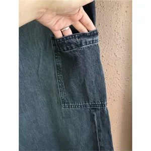 American Eagle Wide Leg Cargo Jeans Black High Rise Raw Hem 16 Long thumbnail 3