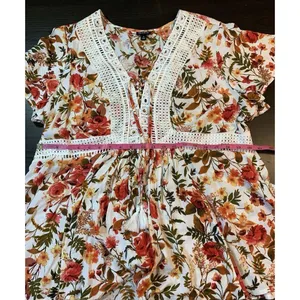 Torrid Cottagecore Babydoll Crochet Trim Top Women 2X Floral Lace Up Tassel Boho thumbnail 11