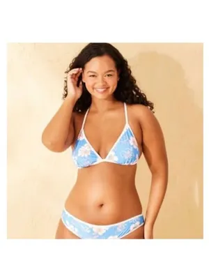 NWT Wild Fable Contrast Binding Blue Floral Tropical Triangle Bikini Top - Small thumbnail 7