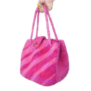 Vintage 90s Pink Wool Satchel Purse thumbnail 3