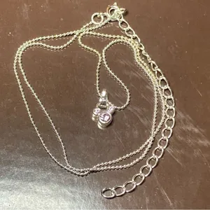 Disney 18” Adjustable Silver Chain Necklace Mickey Head Icon Pink Stone thumbnail 1