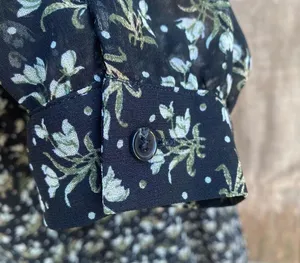 Uniqlo Baby Doll 3/4 Sleeve Dress Black Ditsy Floral Peter Pan Collar Size M thumbnail 11
