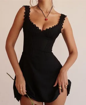 HOUSE OF‎ CB 'Tilly' Black Pin Tuck Mini Dress NWOT Size L D-DD thumbnail 1