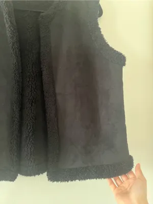 Lauren Ralph Lauren Black Faux Suede Sherpa Vest Large Western Ranch Rodeo thumbnail 4