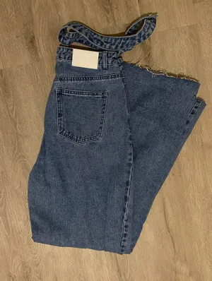 Missguided blue double waistband wide straight leg jeans thumbnail 5