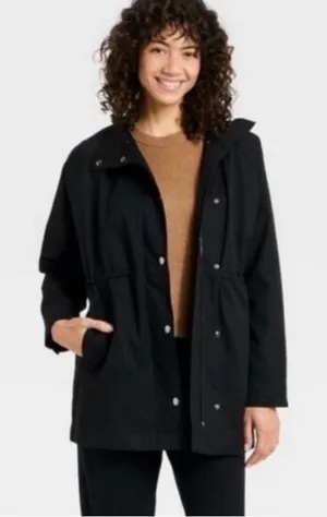 A new day Women's BlackDrawstring Waist Parka Jacket small NWT thumbnail 1
