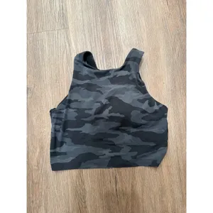 Athleta Conscious Crop Top Camo High Neck Sports Bra Tank Grey‎ Black Small 3661 thumbnail 3