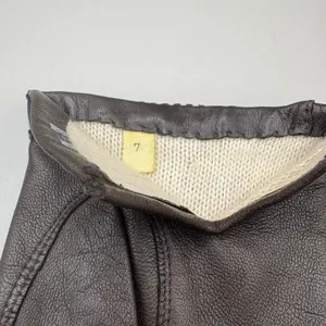 American Vintage VTG Leather Gloves Sz 7 Brown Knit Fabric‎ Lined Unbranded Braided Embellished thumbnail 5