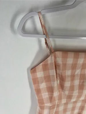 BP Peach Plaid Mini Dress XS Spaghetti‎ Strap Lightweight Back Zip thumbnail 3