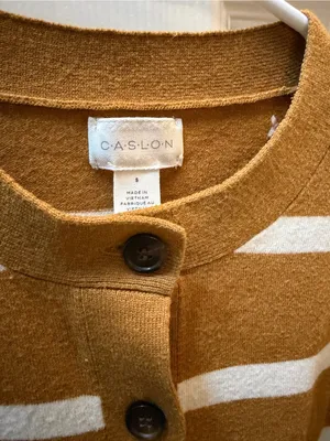 Caslon tan & White Striped Button-Front Cardigan in S thumbnail 2