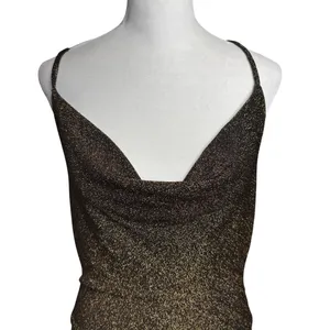 Forever 21 Metallic Bodysuit L Black Bronze Shimmer Cowl Neck NWT thumbnail 3