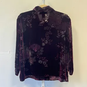 Vintage Carol Anderson California Burnout Velvet Floral Blouse Top Burgundy Lg thumbnail 2