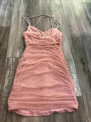 Lucy in the Sky Sandra Dotted Mesh Ruched Bodycon Pink Dress Small thumbnail 4