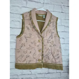Vintage IVY Wool Blend Embroidered Blanket Vest Shawl Collar Boho Artsy Fall S thumbnail 2