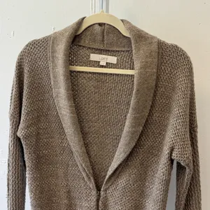 LOFT Bronze Metallic Shawl Collar Zip Up Cardigan Sweater Medium Knit Wool Blend thumbnail 3