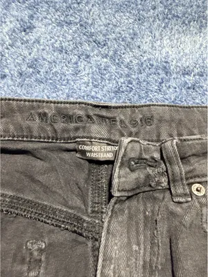 American Eagle Black Distressed Denim Shorts with Frayed Hem thumbnail 3