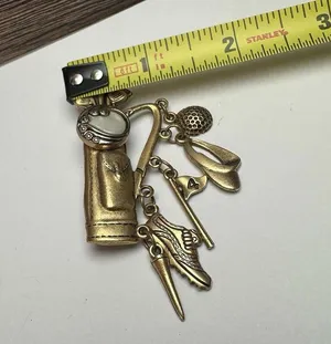 Golf Club Bag With Golfing Charms Brooch Pin Gold Tone thumbnail 3