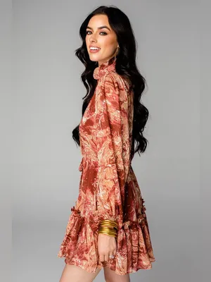 NWT Buddy Love Grace Maple Sugar Ruffle Long Sleeve Mini Dress Size Small thumbnail 2