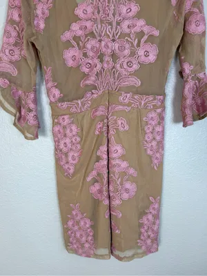 For Love & Lemons Temecula Mesh Embroidered Mini Dress in Nude Rose Pink Large thumbnail 11