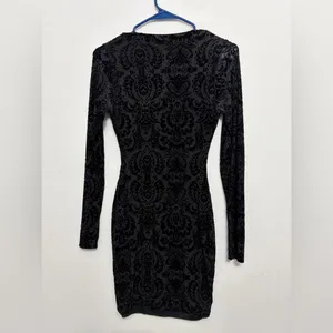 Windsor women’s Size S Black Velvet Burnout Bodycon Dress Long Sleeve(E38)✨ thumbnail 9