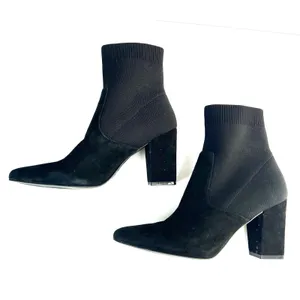Steve Madden Richter Black Suede Sock Ankle Boots Block Heel Pointed Women‎ Sz 8 thumbnail 5