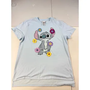 Disney Stitch Flower T-Shirt Womens Blue Graphic Crew Neck Short Sleeve‎ thumbnail 3