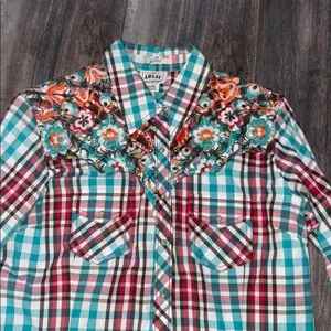 ARIAT Maria Plaid Shirt Embroidered Pearl Snaps Western XL NEW thumbnail 3
