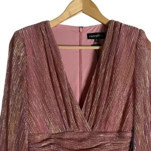 Retrofete Dani Pink Gold Lurex Long Sleeve V-Neck Mini Dress Size Small thumbnail 6