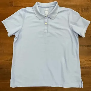 L.L.Bean Womens Relaxed Fit Polo Shirt Top light blue Short Sleeve Medium‎ Reg thumbnail 1