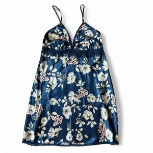 Adore Me Navy Floral Lace Trim Cami Slip Nightgown‎ Mini Dress Size M thumbnail 3