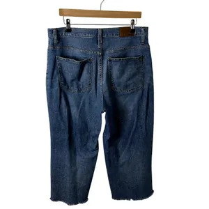 Madewell Wide Leg Crop Jeans Womens Size 32 Blue Raw Hem Front Pocket thumbnail 4
