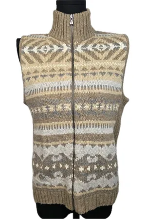 Vtg Lauren Ralph Lauren Womens Tan Fair Isle Full Zip Sweater Vest Size Medium thumbnail 1