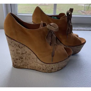 Gianvito Rossi Suede Cork Open Toe Lace Up Platform Shoes Orange/Beige Womens 37 thumbnail 2
