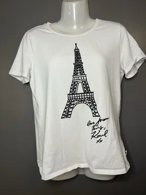 Karl Lagerfeld Paris Shirt Womens Small White Eiffel Tower Graphic Tee Top thumbnail 2