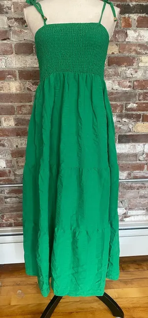 SHEIN Kelly Green Smocked Tie-Strap Midi Dress - Size Small (4) thumbnail 1