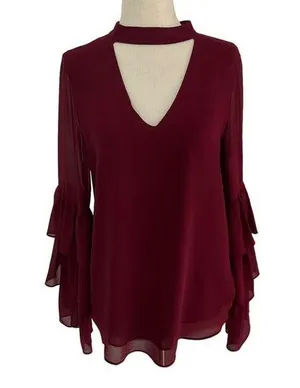 Naked Zebra Color:Wine Bell Ruffle Sleeve Top Women's Size Small | 19-15 thumbnail 1