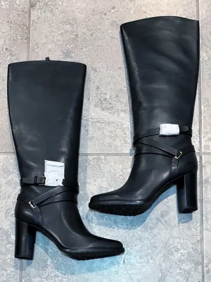 Lauren Ralph Lauren Collins Black Burnished Leather Tall Boot Heel, Size 11, NEW thumbnail 2