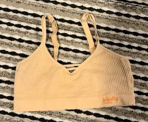 Kindly Pours tan & cream waffle knit sports bra thumbnail 1