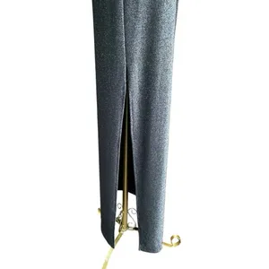 City Triangles Y2K 90s Minimalist Shimmer Open Back Column Maxi Dress Silver Black Size M Read thumbnail 6