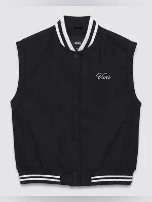 NEW Vans Piper Stadium Vest Black Wool Blend Varsity Bomber‎ Preppy Streetwear thumbnail 1