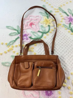 Brown Leather Satchel Shoulder Crossbody Bag Multiple Pockets‎ thumbnail 1